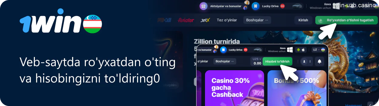 1win saytida ro'yxatdan o'tish