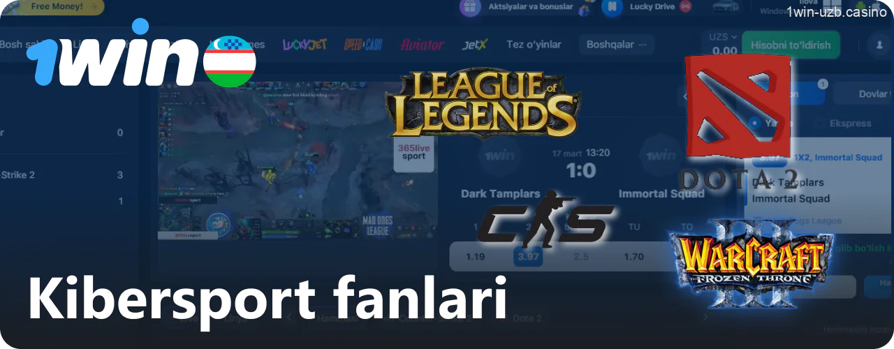 1Win da kibersport turlari va tanlovlar