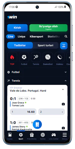 1Win ilova tikish bo'limining skrinshoti