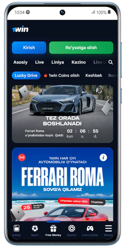 1Win ilovasi bonus sahifasining skrinshoti
