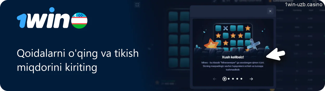 1win o'yinida tikish miqdorini belgilash