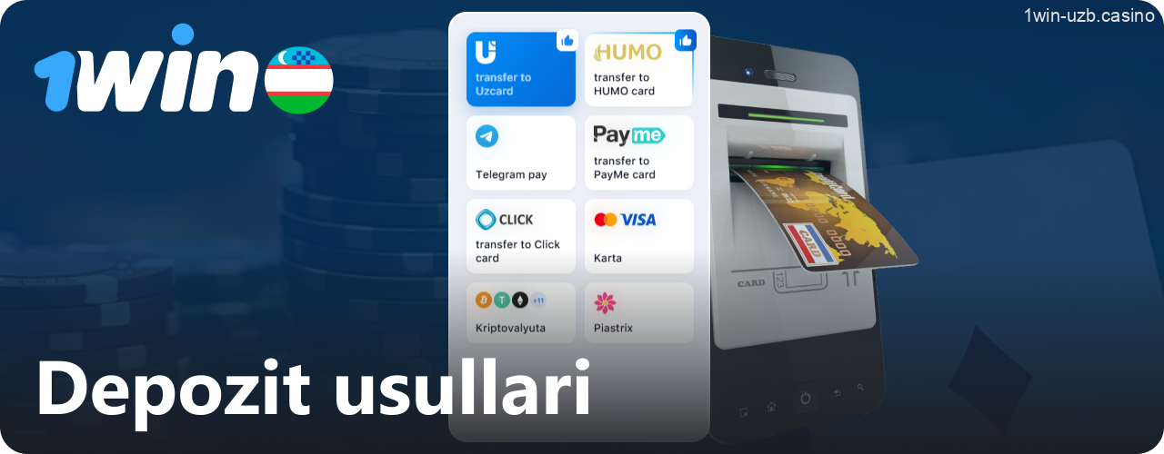 1win tizimida depozit qo'yish uchun mavjud usullar