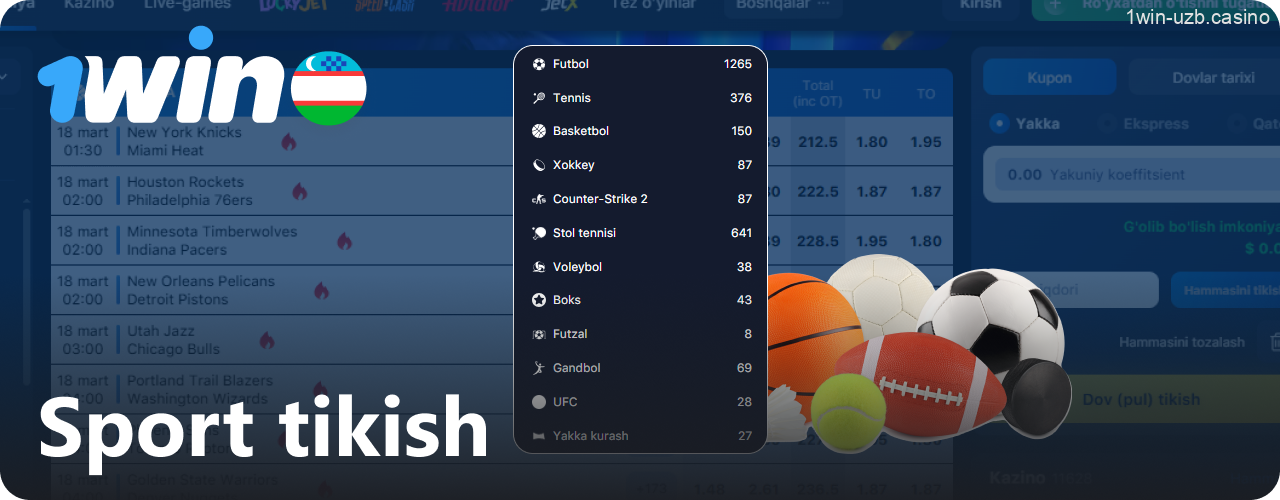 1Win sport tikish imkoniyatlari O‘zbekistonda