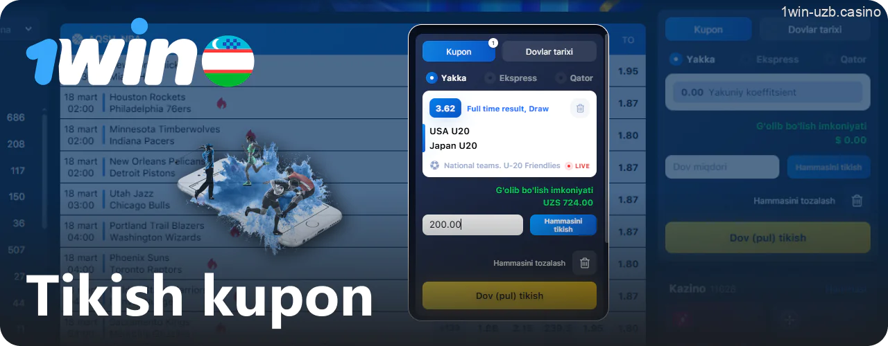 1Win tikish kupon yaratish imkoniyati