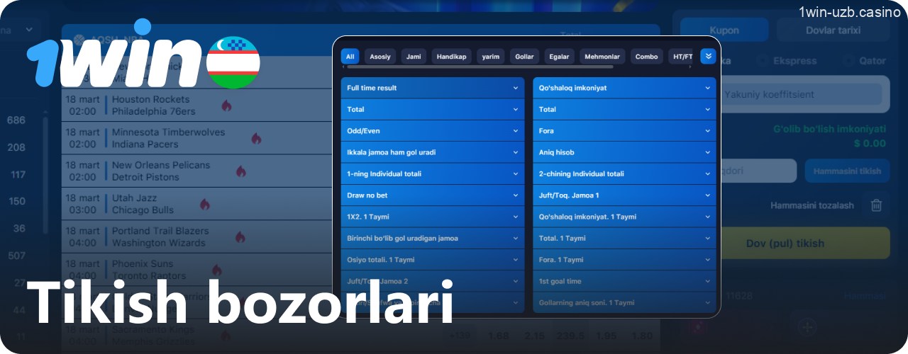 1Win O‘zbekiston uchun tikish bozorlari