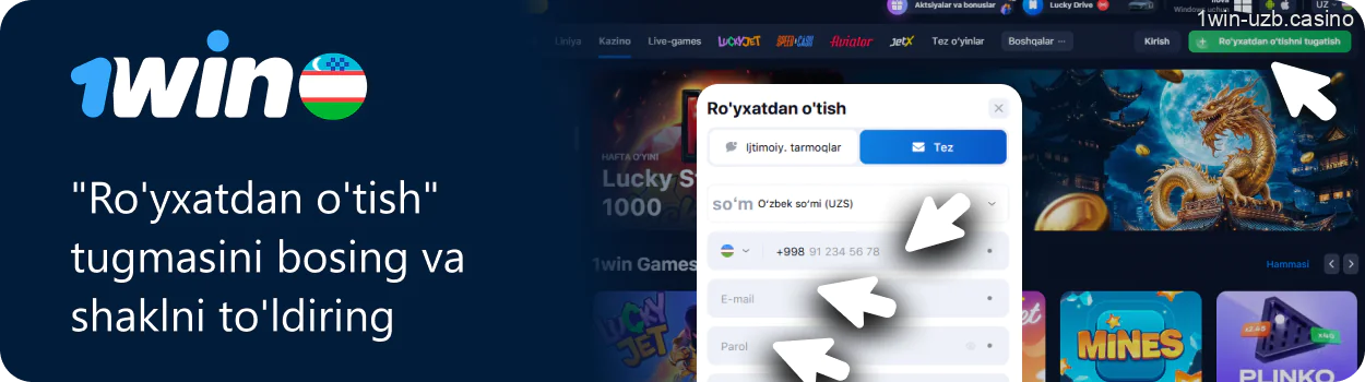 "Ro‘yxatdan o‘tish" tugmasini bosing va ma’lumotlarni kiriting