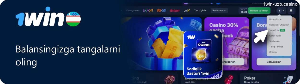 1win hisobingizga tangalarni qo'shish
