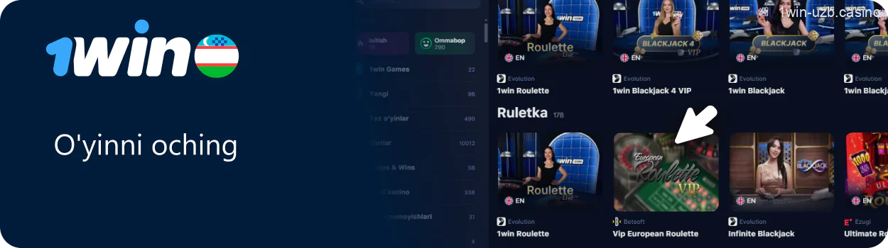 1win jonli o'yinini boshlash