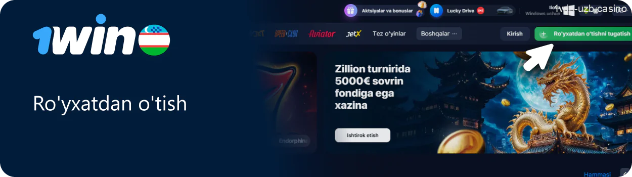 1Win platformasida ro'yxatdan o'ting