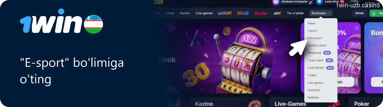 1Win saytida "E-sport" bo‘limiga o‘ting