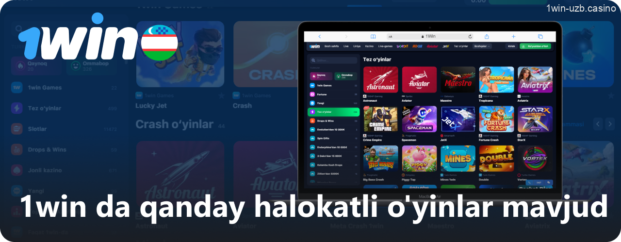 1Win halokatli o'yinlar ro‘yxati va turlari