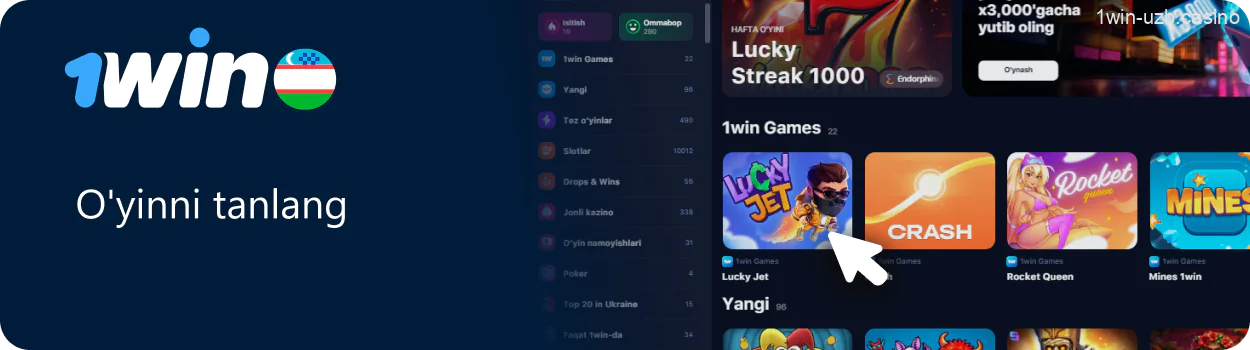 1Win saytida crash o'yinini toping va boshlang