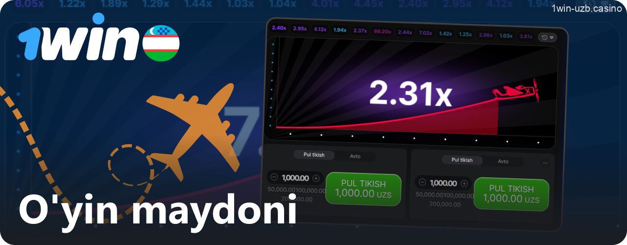 1Win Aviator maydoni va o‘yin harakati