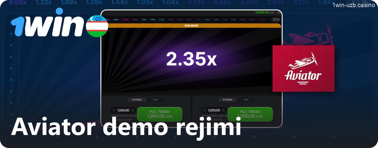 1Win da Aviator demo rejimida bepul o‘ynash