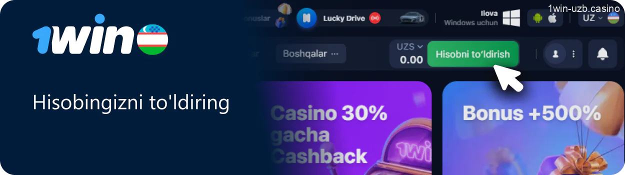 1Win hisobingizni depozit bilan to‘ldiring
