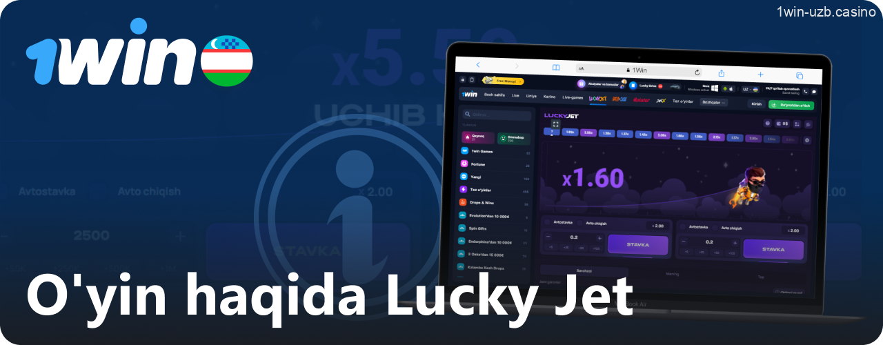 1Win Lucky Jet o'yinining asosiy ma'lumotlari.