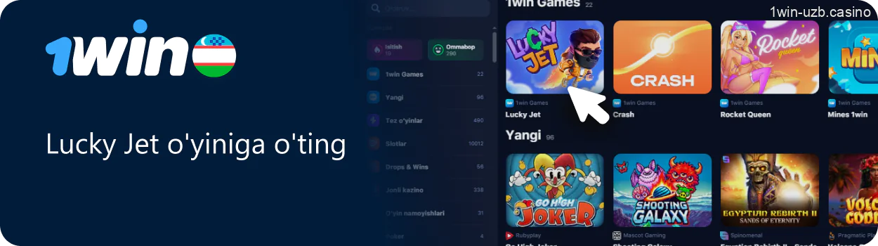 1Win Lucky Jet o'yiniga o'tish va uni tanlash