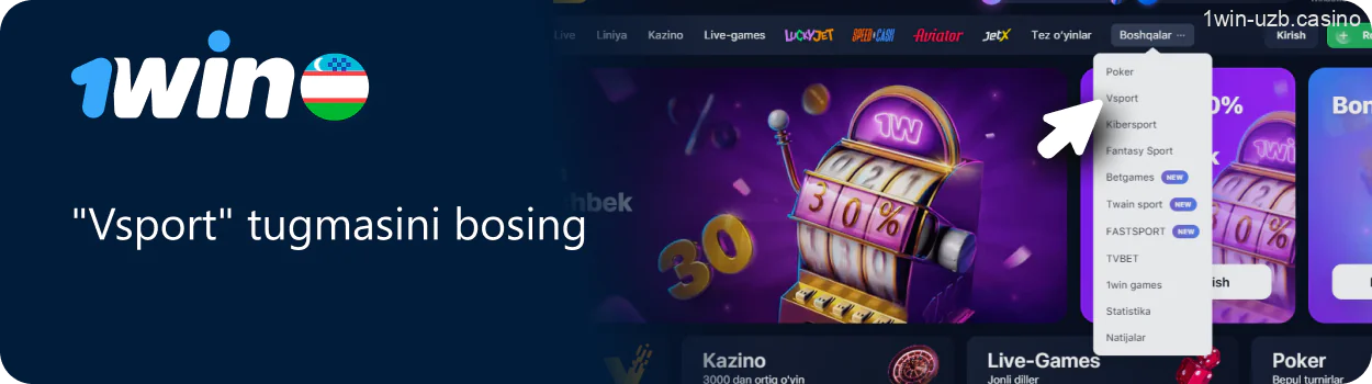 "Vsport" bo'limiga 1Win da o'ting