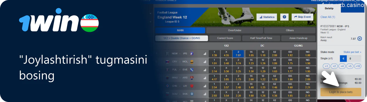 "Joylashtirish" tugmasini bosing 1Win da