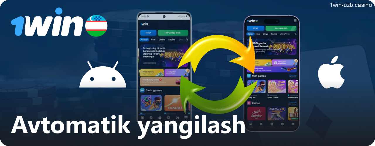 1Win ilovasi avtomatik yangilanish funksiyasi haqida ma’lumot