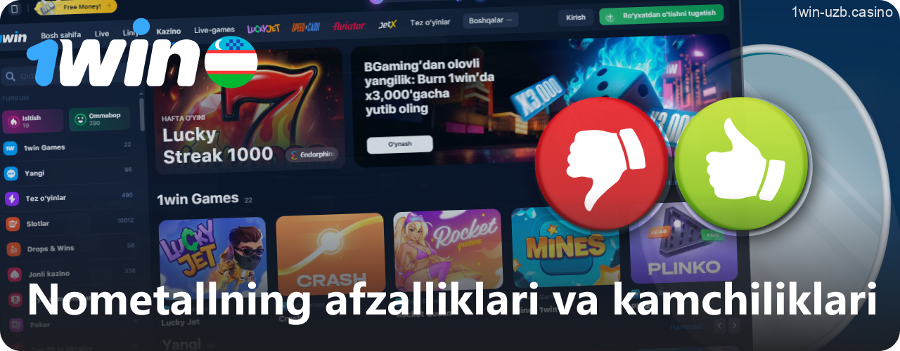 1Win oynasining ijobiy va salbiy jihatlari