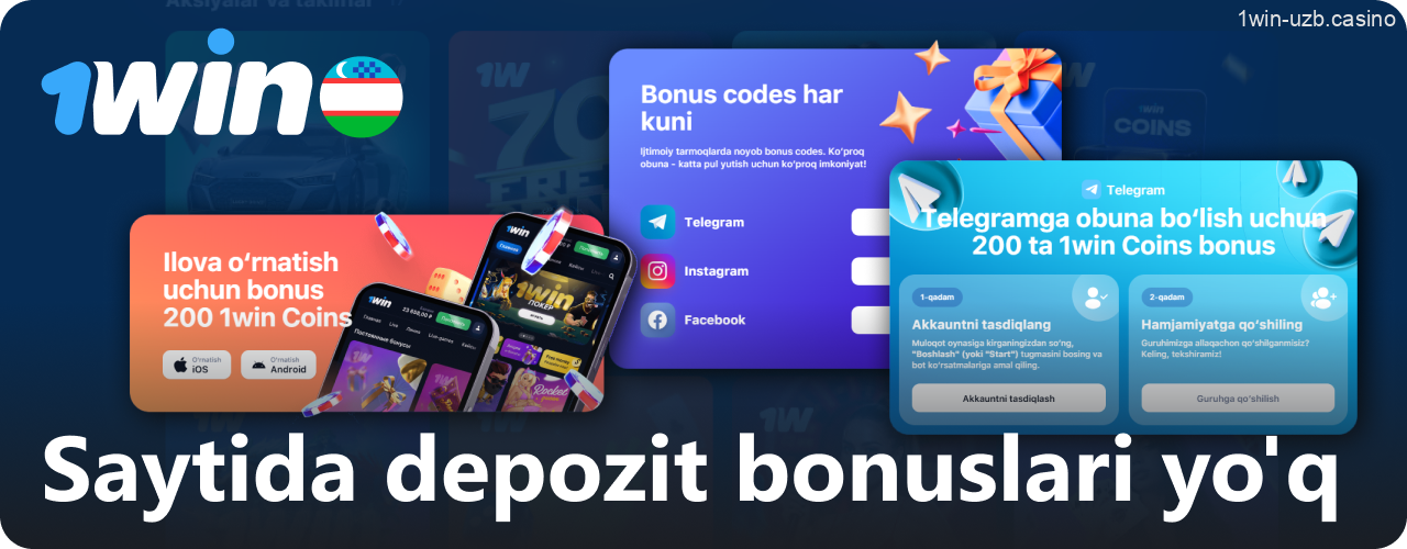 1Win saytida depozit bonuslari mavjud emas