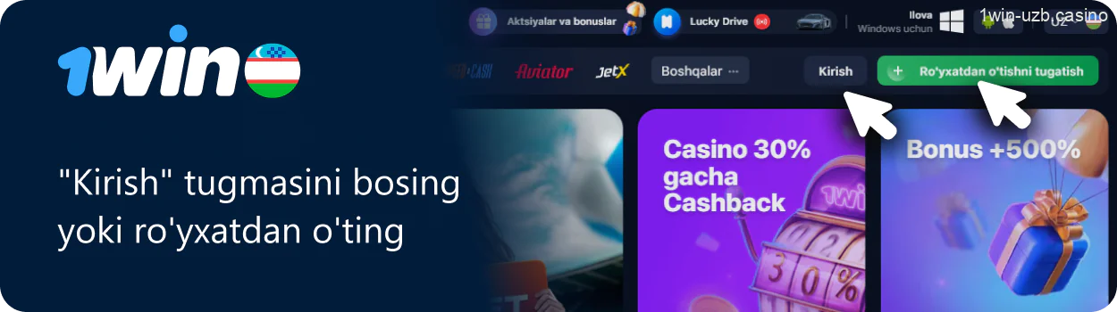 "Kirish" yoki "Ro‘yxatdan o‘tish" tugmasini bosing