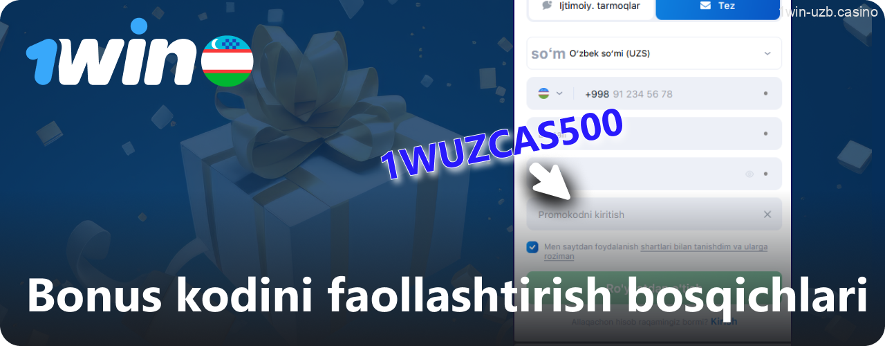 1Win bonus kodini faollashtirish bosqichlari
