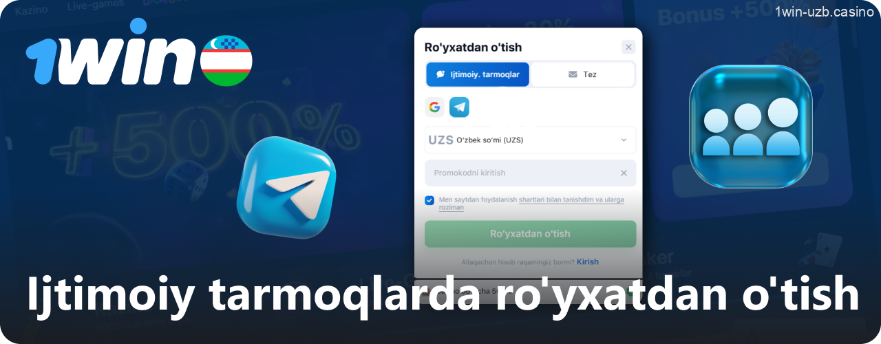 Ijtimoiy tarmoqlar orqali 1Win da ro‘yxatdan o‘tish