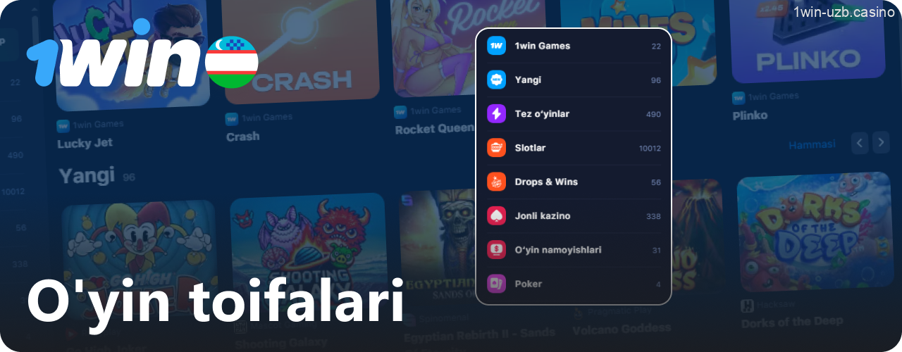1win kazinosida O'zbekiston futbolchilari uchun mavjud o'yin turlari
