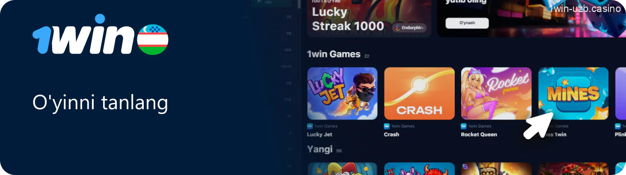 1win kazinosida o'ynash uchun o'yin tanlash