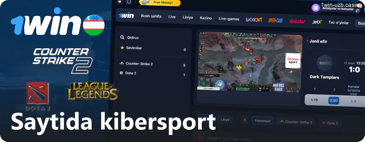 1Win saytida kibersport bo‘limi